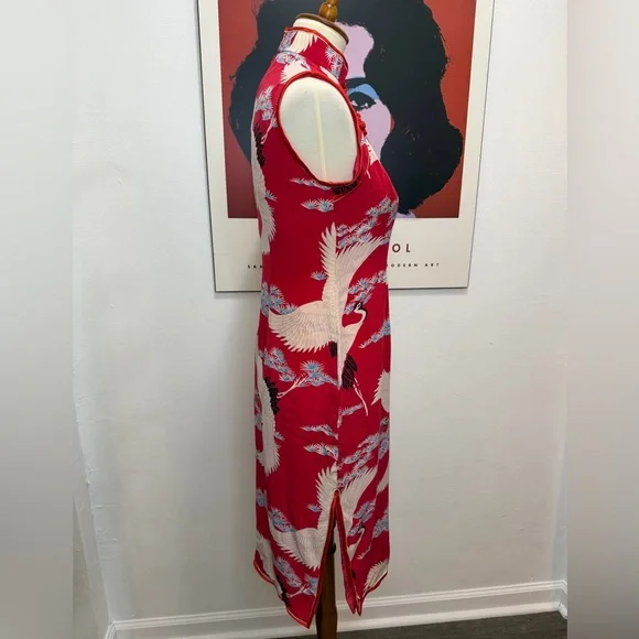100% silk crane cheongsam by Avanti Authentic Hawaii - Picture 3 of 11